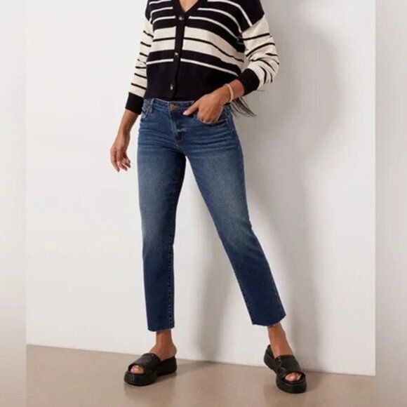 Evereve Women's Size 31 Fits 34 in Waist Ever Straight Raw Edge Hem Blue Jeans - Picture 1 of 8